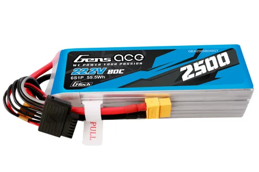 GensAce 2500mAh 22,2V 80C 6S1P Lipo Akku mit XT60 Buchse