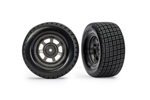 Traxxas Tuning Hossier Reifen auf Felgen in Graphit Grau 2Stück Hinten für Slash 2WD und 4WD 1/10