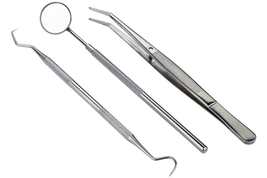 Inspektions Werkzeugset 3 Teilig bestehend aus Spiegel, Pinzette und Haken mit zwei Formen