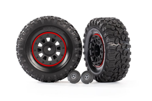 Traxxas Tuning Canyon RT 4,6x2,2 Reifen auf MB G63 Felgen in schwarz rot (für TRX8255A Radachse) 2Stück für TRX-6 1/10
