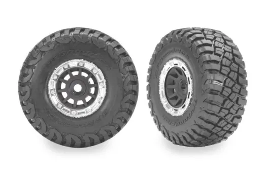 Traxxas Ersatzteile BFGoodrich Mud-Terrain Reifen Grau auf Felgen in Chrom 2Stück für Mini-Slash 4x4 1/16