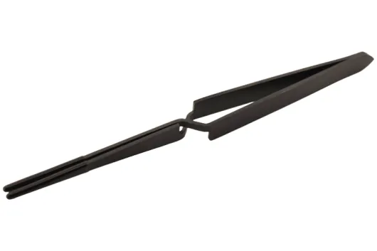 Feine Haltepinzette aus Stahl gerade in schwarz 14,5cm mit Antirutschaufsatz