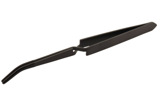 Feine Haltepinzette aus Stahl gebogen in schwarz 14,5cm mit Antirutschaufsatz