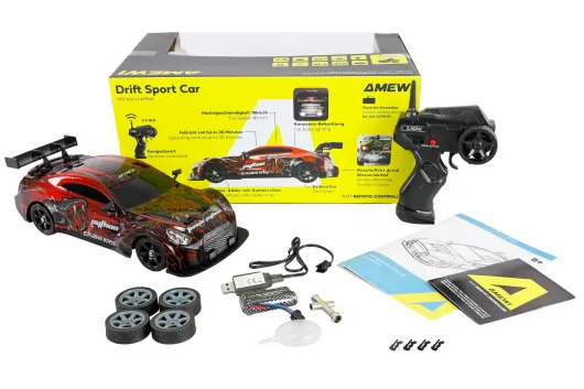 Amewi RC Auto Drift Sport Car GTR 4WD in Rot mit Raucheffekt 1:16 RTR