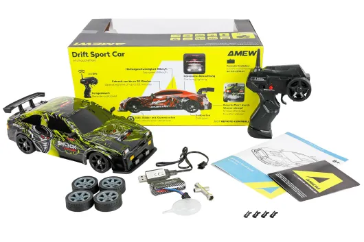 Amewi RC Auto Drift Sport Car S12 4WD in Gelb mit Raucheffekt 1:16 RTR