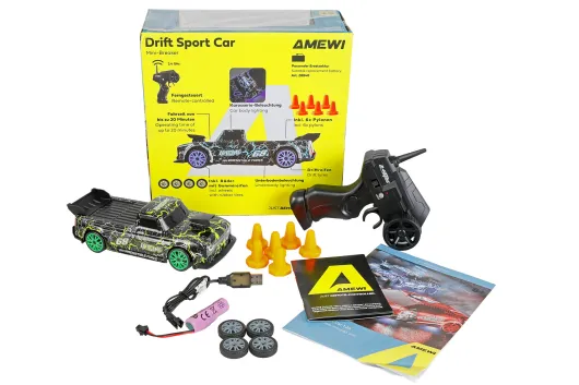 Amewi RC Auto Drift Sport Car Mini-Breaker 4WD in Grün 1:24 RTR