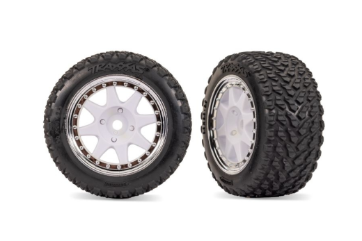 Traxxas Tuning Rally Reifen auf Felgen in Weiß Chrome Vorne 2Stück für MINI-Rally 1/16