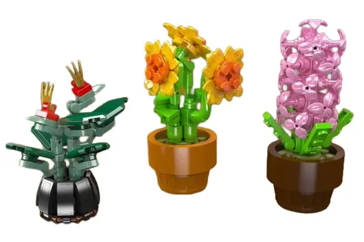 MouldKing Klemmbausteine Blumen Drei Kleine Blumentöpfe - 201 Teile