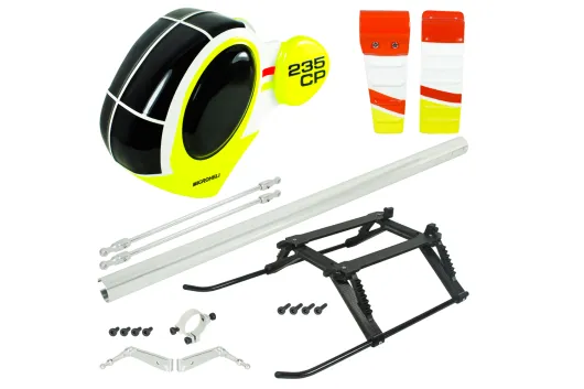 Microheli Fiberglas Hughes 300 Rumpf mit Landegestell in Gelb für Blade Revolution 235CP