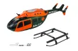 Microheli Scale Rumpf Set Airbrush Fiberglass EC145 in Grün und Orange für OMPHobby M2 und EVO