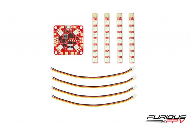 Furious FPV Lightning PDB Lichtsteuerung mit 4 Stück RGB LED Streifen 1 Reihig spritzwassergeschützt mit Anschlusskabel