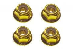 M5 Stoppmutter aus Aluminium mit Flansch in gelb eloxiert je 2xCW und 2xCCW