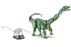 Panlos Klemmbausteine Dinosaurier Set Brontosaurier mit Skelett auf Ständer - 731 Teile