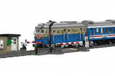 MouldKing Klemmbausteine DF4B Diesel Lokomotive und Waggon mit Schienenkreis steuerbar via APP - 1212 Teile