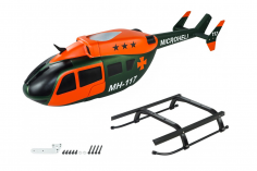 Microheli Scale Rumpf Set Airbrush Fiberglass EC145 in Grün und Orange für OMP Hobby M2, EVO