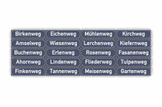 Klemmbausteine Straßennamenfliesen 1x4 mit Druck häufigsten deutschsprachigen Wegenamen Zierrahmen dunkelblau 20Stück