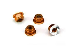 Traxxas Tuning M4 Stoppmuttern 4mm aus Aluminium mit gezahnten Flansch in orange 4Stück