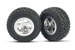Traxxas Tuning SCT Reifen auf Felgen in Satin chrom 2Stück vorne für Slash und Ford F-150 Raptor Fox 1/10