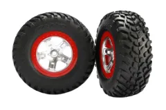Traxxas Tuning SCT S1 Reifen auf Felgen in Satin chrom rot 2Stück hinten für Slash und Ford F-150 Raptor Fox 1/10