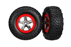 Traxxas Tuning SCT Reifen auf Felgen in chrom rot 2Stück vorne für Slash 1/10