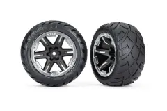 Traxxas Tuning Anaconda Reifen auf RXT 2,8 Felgen in schwarz chrom 2Stück für Rustler 1/10