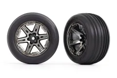 Traxxas Tuning Rillen Reifen auf RXT 2,8 Felgen in schwarz chrom 2Stück vorne für Rustler 1/10