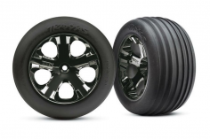 Traxxas Tuning Rillen Reifen auf All-Star 2,8 Felgen in schwarz chrom 2Stück vorne für Rustler 1/10