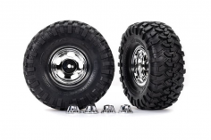 Traxxas Tuning Canyon Trail 5,3x2,2 Reifen auf Felgen in chrom 2Stück mit Radkappen (für TRX8255A Radachse) für TRX-4 HighTrail 1/10