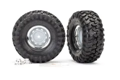 Traxxas Tuning Canyon Trail 4,6x1,9 Reifen auf Felgen in chrom 2Stück mit Radkappen (für TRX8255A Radachse) für TRX-4 1/10