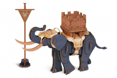 Lasercut Holzbausatz Standmodell Elefant mit Sitzkorb 107 Teile
