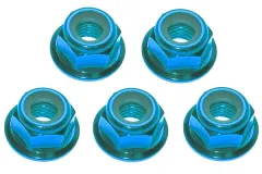 M4 Radmuttern Stoppmutter aus Aluminium mit Flansch in hell blau eloxiert CW 5Stück
