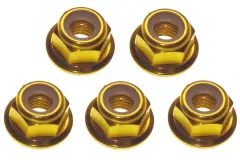 M4 Radmuttern Stoppmutter aus Aluminium mit Flansch in gelb / gold eloxiert CW 5Stück