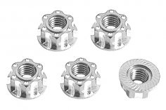 M4 Radmuttern serrated (gezähnt) Stoppmutter aus Aluminium mit Flansch in silber eloxiert CW 5Stück
