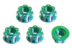 M4 Radmuttern serrated (gezähnt) Stoppmutter aus Aluminium mit Flansch in grün eloxiert CW 5Stück