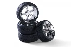 Carson RC Tuning Räderset mit 5 Y-Speichen Felgen in chrom 26mm 4Stück für Tamiya 1/10