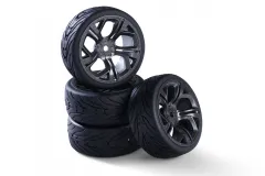 Carson RC Tuning Räderset mit 5 Y-Speichen Felgen in grau-schwarz 26mm 4Stück für Tamiya 1/10