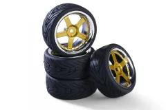 Carson RC Tuning Räderset mit 5 Speichen Felgen in chrom-gold 26mm 4Stück für Tamiya 1/10