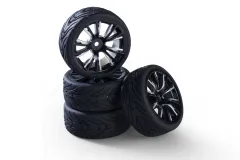 Carson RC Tuning Räderset mit 5 M-Speichen Felgen in silber-schwarz 26mm 4Stück für Tamiya 1/10