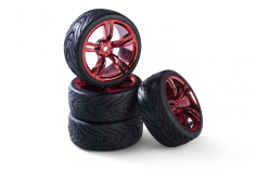 Carson RC Tuning Räderset mit 10 Speichen Felgen in rot 26mm 4Stück für Tamiya 1/10