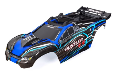 Traxxas Tuning Karosserie in blau mit Aufkleber und Halter für Rustler 1/10