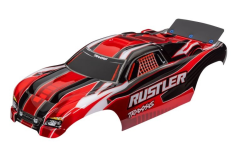 Traxxas Tuning Karosserie in rot mit Aufkleber für Rustler 1/10 und auch für Rustler 1/10 VXL
