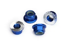 Traxxas Tuning Stopmutter aus Aluminium 5mm mit Flansch verzahnt in blau 4Stück für MAXX 1/10 und Unlimited Desert Racer 1/7