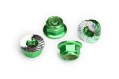 Traxxas Tuning Stopmutter aus Aluminium 5mm mit Flansch verzahnt in grün 4Stück für MAXX 1/10 und Unlimited Desert Racer 1/7