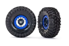 Traxxas Tuning Canyon Trail 4,6x1,9 Reifen auf Method Felgen in satin-schwarz mit Beadlock in blau 2Stück für TRX-4 1/10