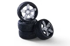 Carson RC Tuning Räderset mit 5 Speichen 6S Style Felgen in silber 26mm 4Stück für Tamiya 1/10